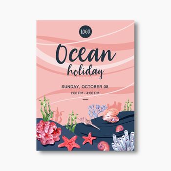 Poster design with sealife-theme, creative starfish with coral vector illustration template