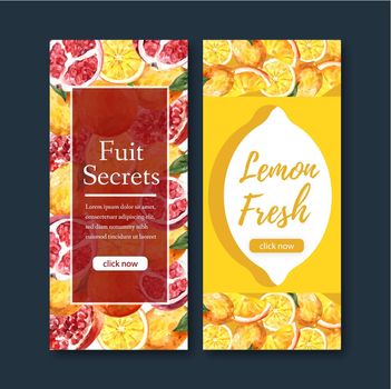 Flyer design with Fruits themed , creative lemon and ruby vector illustration template.