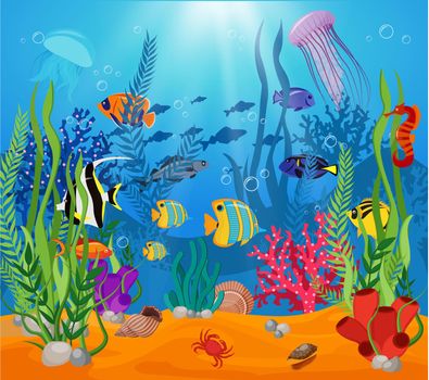 sea, illustration, seaweed, underwater, fish, cartoon - D37374018