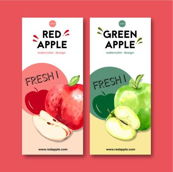 Flyer design with Fruits themed , apple watercolor vector illustration template.