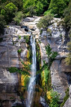 Beautiful big waterfall in Spain in Catalonia, near the small village Rupit. Salt de Sallent