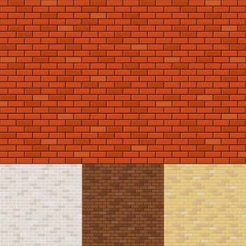 Set of brick wall backgrounds. Texture surface, block rough, brickwork and stone. Vector illustration