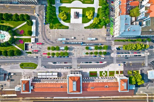 Zagreb central train station and King Tomislav square aerial view