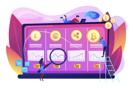 Cryptocurrency trading desk concept vector illustration