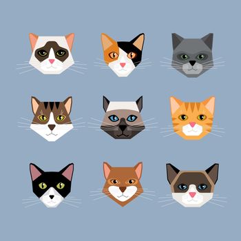 Cats heads in flat style