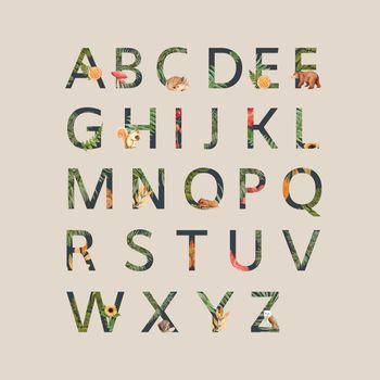 Alphabet Design with Autumn theme, vegetation simple and smart style vector Template