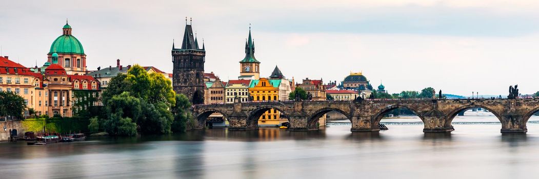 Charles Bridge, Old Town and Old Town Tower of Charles Bridge, Prague, Czech Republic. Prague old town and iconic Charles bridge, Czech Republic. Charles Bridge (Karluv Most) and Old Town Tower.