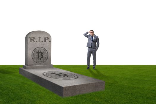 Businessman mourning the demise and death of bitcoin