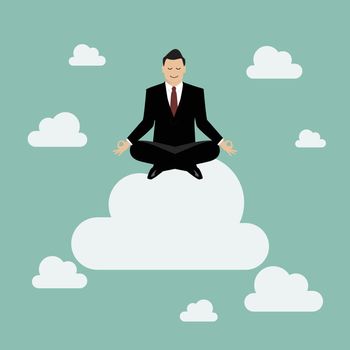 Businessman meditating on a cloud