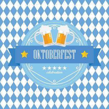 Beer festival Oktoberfest badge on blue rhombus background
