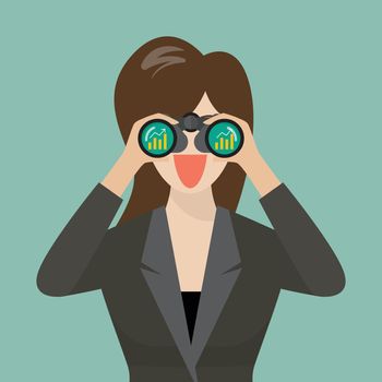 Business woman use binoculars looking for business future