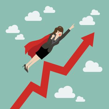 Business woman super hero with growing graph