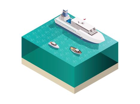 Touristic Ships Isometric Composition