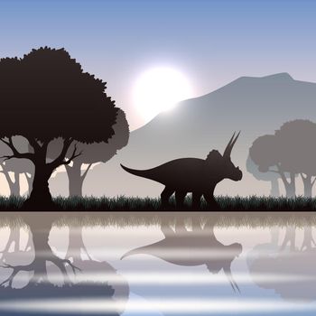 Silhouette dinosaur in landscape