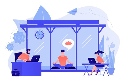 Office meditation booth concept vector illustration.