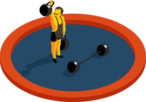 Strongman lifting weight. Flat 3d isometric vector