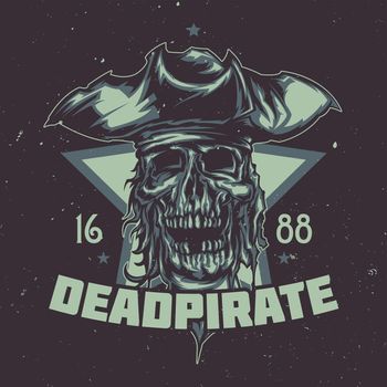 T-shirt or poster design with illustrated dead pirate in hat.