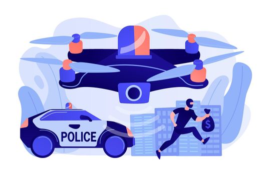 Law enforcement drones concept vector illustration.