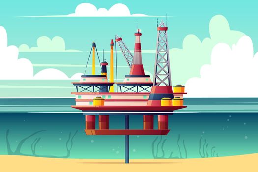 Shelf oil platform cross section cartoon vector