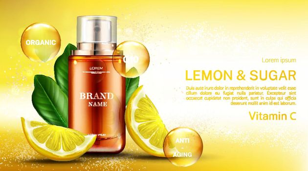 Vitamin С cosmetics bottle with lemon and sugar