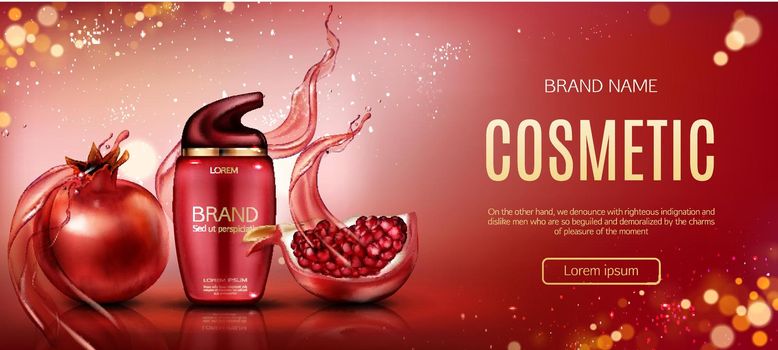 Pomegranate cosmetic bottle mock up beauty banner