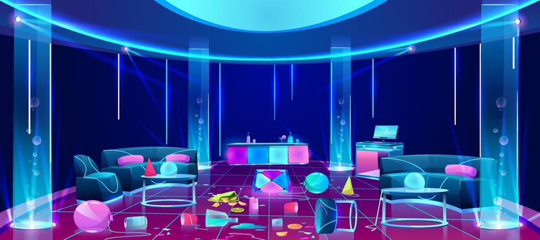Mess in nightclub after party vector concept