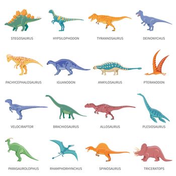 Dinosaurs Colored Isolated Icons Set
