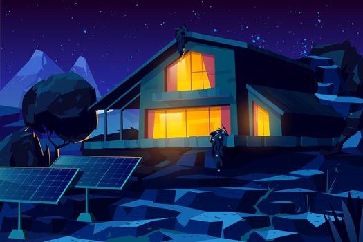 Autonomous house with solar panels cartoon vector
