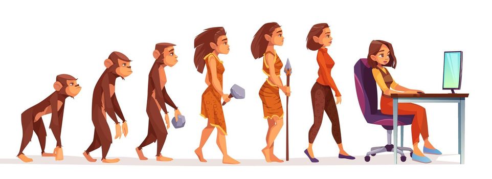Human evolution from monkey to woman freelancer