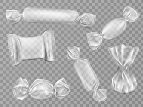 Transparent candy wrappers set isolated clip art