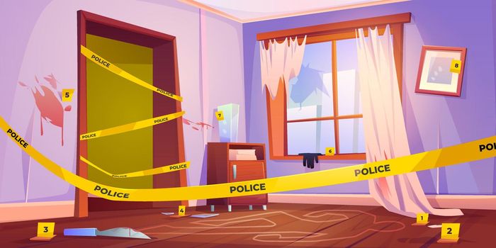 Crime scene, murder place with yellow police tape