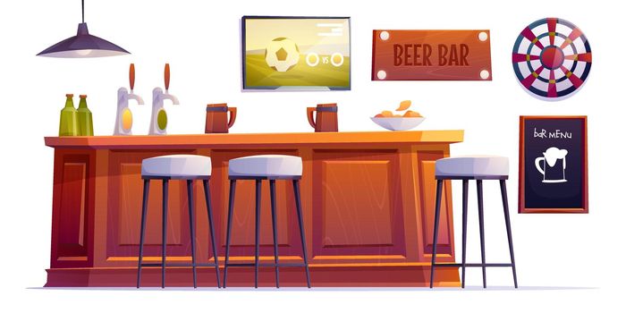 Beer bar stuff, pub desk with bottles and cups