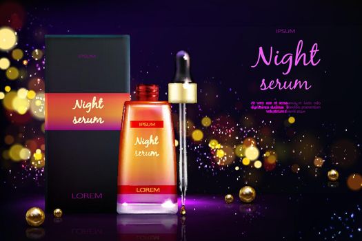 Facial night serum realistic vector ad banner