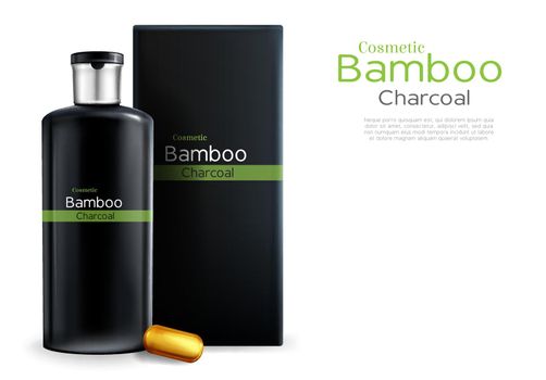 Vector shampoo with bamboo, charcoal. Packaging design