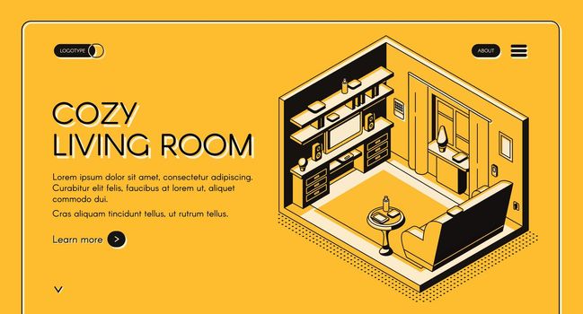 Home living room interior isometric vector website