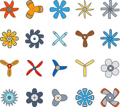 Propeller and paddle flat icons