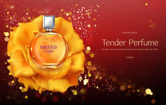 Tender perfume 3d realistic vector promo banner