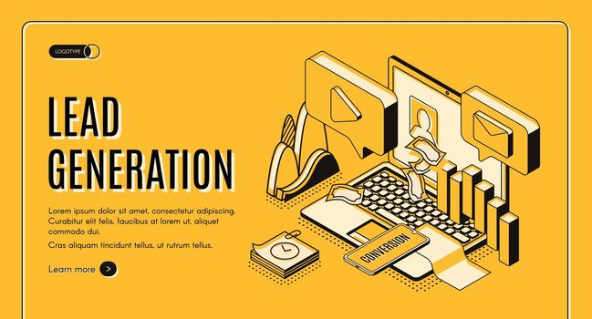 Lead generation strategy isometric vector website