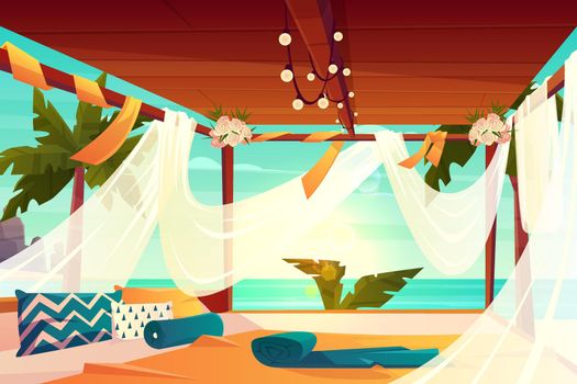 Hotel terrace on tropical beach cartoon vector