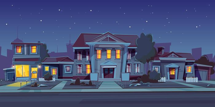 Vector rental of house, estate. Night background