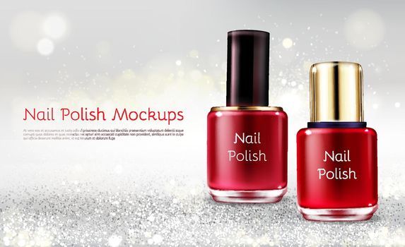 Red nail polish realistic vector promo banner