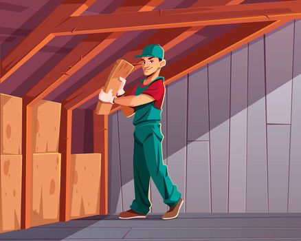 House thermal insulation works cartoon vector