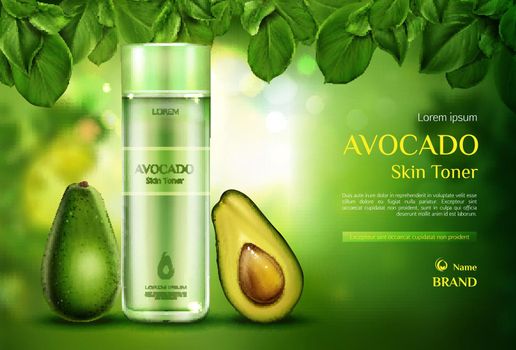 Cosmetics skin toner avocado beauty product bottle