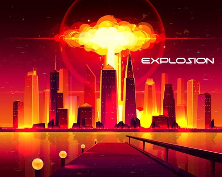 Nuclear weapon explosion in city cartoon vector