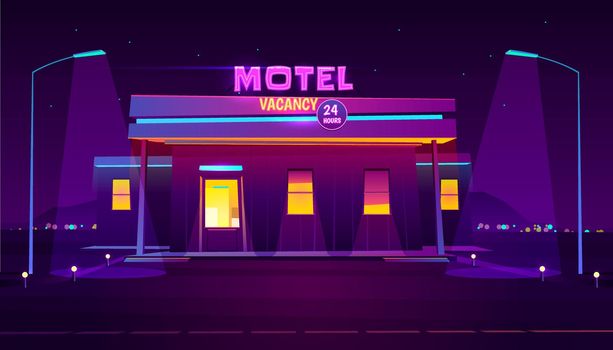 Illuminated road motel building cartoon vector