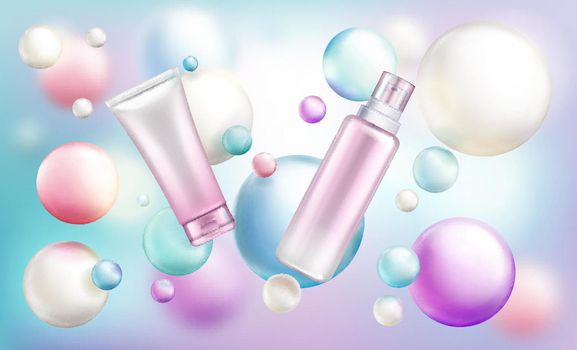 Cosmetics bottles mock up, beauty cosmetics tubes