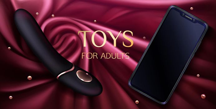 Sex toys dildo and smartphone for adults banner