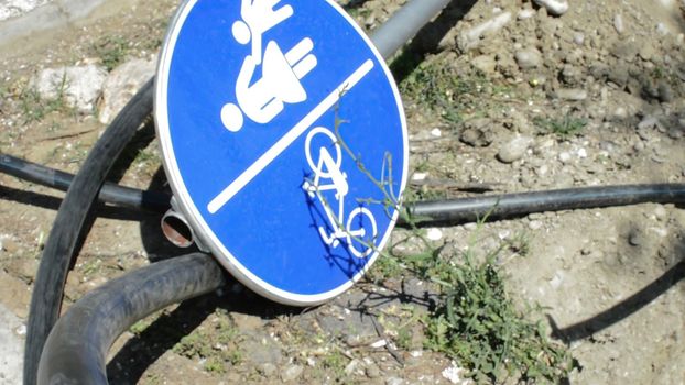 3d illustration - Bike Lane Sign was fallen down on ground