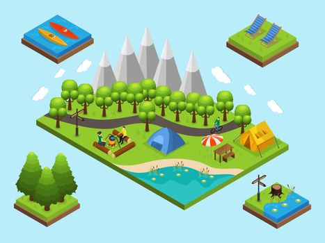 Isometric Outdoor Recreation Composition
