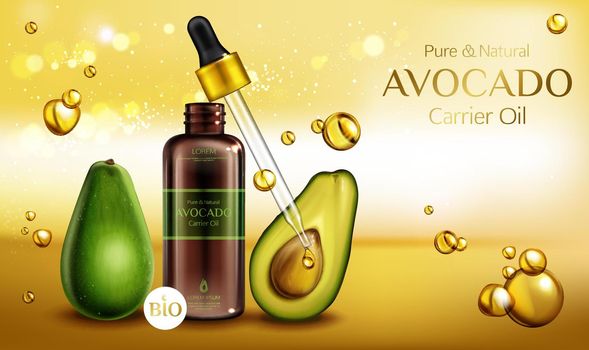Avocado cosmetics oil. Organic beauty product